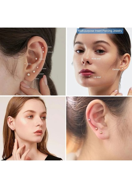 Cerrahi Çelik Pıercıng Dudak /kulak/burun- Taş Çapı 2,5mm -Bar 6mm- 1 Adet