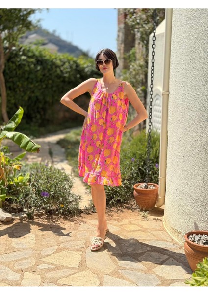 YG205030 Italyan Coton Limon Desen Elbise Pembe modelleri