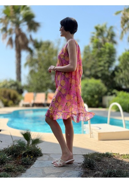 YG205030 Italyan Coton Limon Desen Elbise Pembe fırsatları