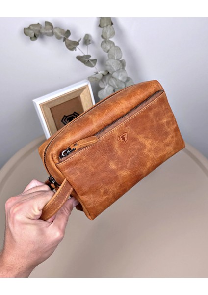 Hakiki Deri Tutma Bantlı Fermuarlı Büyük El Çantası 2106