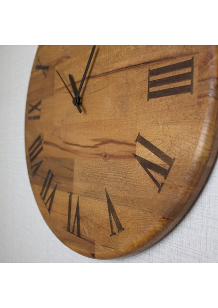 Romen Rakamlı Lazer Kazıma Ahşap Duvar Saati - 42CM Sessiz Mekanizma - Ceviz Rengi modelleri