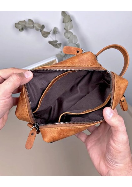 Hakiki Deri Tutma Bantlı Fermuarlı Büyük El Çantası 2106