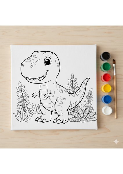 Çocuklar Için Sevimli T-Rex Dinozor Akrilik Boyama Seti & Tuval | Jurassic Temalı Eğitici Hobi Kiti