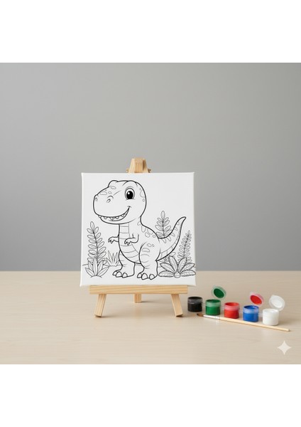 Çocuklar Için Sevimli T-Rex Dinozor Akrilik Boyama Seti & Tuval | Jurassic Temalı Eğitici Hobi Kiti modelleri