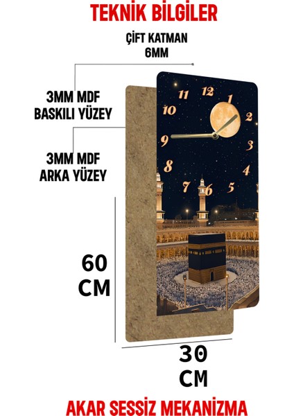 30X60 cm Kâbe Manzaralı Ahşap Tablo Saat – Sessiz Mekanizma, Uv Baskı Şıklığıyla – USD180