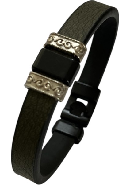 Erkek Bileklik Mıknatıslı Suni Deri Boncuk Taşlı Charm Hasır Örgü Bileklik