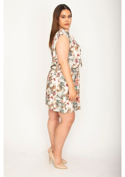 Kadın Renkli Bel Kısmı Lastikli Çiçek Desenli Elbise indirimleri