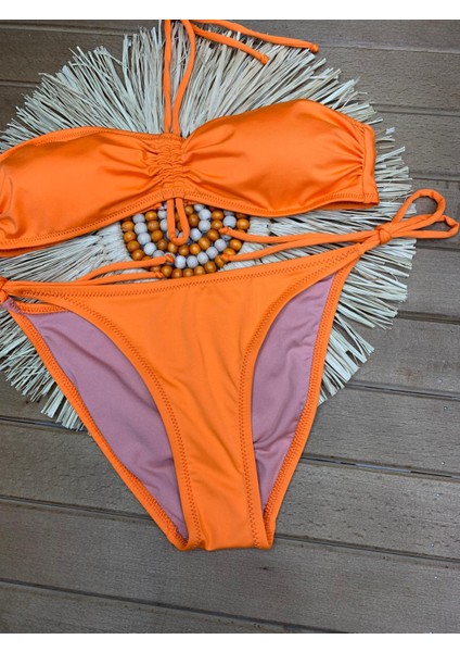 Kadın Likralı Esnek Boyundan Bağlamalı Ipli Straplez Şık Kaliteli Büzgü Ayarlı Bikini Takım fiyatları
