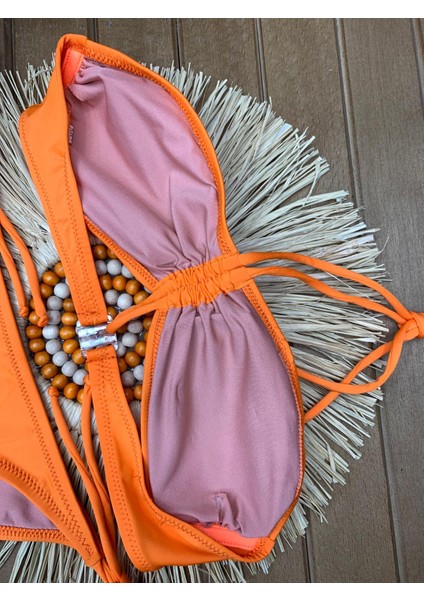 Kadın Likralı Esnek Boyundan Bağlamalı Ipli Straplez Şık Kaliteli Büzgü Ayarlı Bikini Takım indirimleri