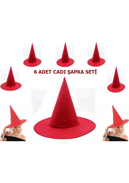 Kırmızı Keçe Cadı Şapkası Yetişkin-Çocuk Uyumlu