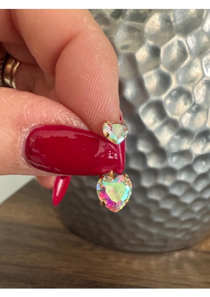 Çift Kalp Hologramlı Zirkon Taşlı Cerrahi Çelik Göbek Piercing - Bar Uzunluğu 10MM- 1 Adet indirimleri