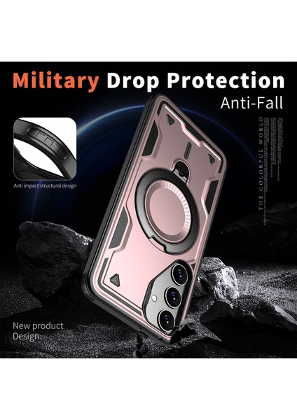 Samsung Galaxy S25+ Için Manyetik Çift Katmanlı Telefon Kılıfı, Metal Halkalı Ayaklık Içerir Rose Gold (Yurt Dışından) modelleri