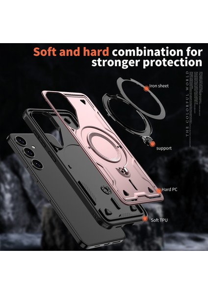 Samsung Galaxy S25+ Için Manyetik Çift Katmanlı Telefon Kılıfı, Metal Halkalı Ayaklık Içerir Rose Gold (Yurt Dışından) fırsatları