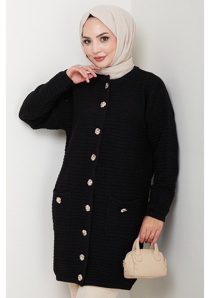 Lezgi Düğmeli Triko Hırka 1599 - Siyah