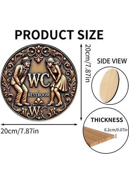 2d Vintage Yuvarlak Ahşap Tuvalet Işareti fiyatları