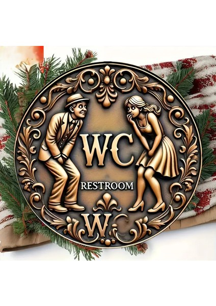 2d Vintage Yuvarlak Ahşap Tuvalet Işareti fırsatları