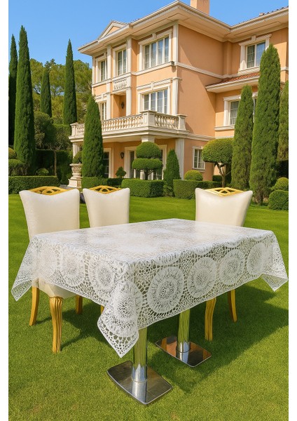 Hasır Şeffaf Kaplamalı Masa Örtüsü Şık Dekoratif Lüks Silinebilir Sofra Bezi Çeyizlik Dertsiz