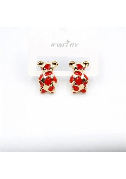 Mineli Ayıcık Küpe - Kırmızı