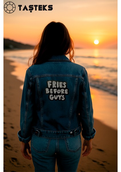 Taşlı Ütülenebilen Veya Sticker Olarak Kullanılabilen 'fries Before Guys' Yazı Modeli fırsatları