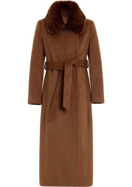 Yakası Çıkabilen Kürklü Punto Dikiş Detaylı Premium Uzun Kaban Tütün 3092 fiyatları