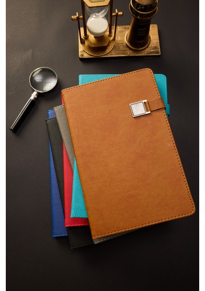 Kişiye Özel Hediyelik Kutulu Siyah Kalemli Çizgili 180 Sayfa Gri Deri Not Defteri fiyatları