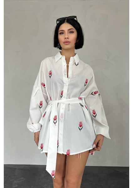 Vual Metraj Nakış Kuşaklı Gömlek