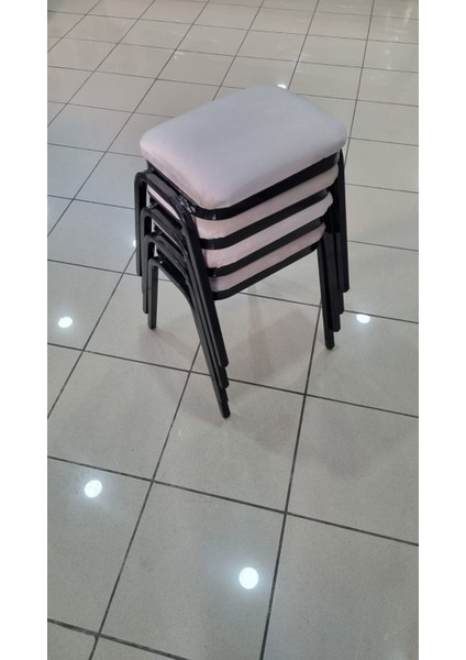 Tabure 4 Adet Siyah Demir Ayaklı Silinebilir Kumaş Yeni Trend Mutfak Taburesi Dikdörtgen Tabure