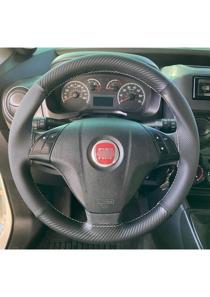 Dikişli Direksiyon Kılıfı Karbon Deri Nokta Deri Gri Dikişli F.iat Fiorino / Linea Için