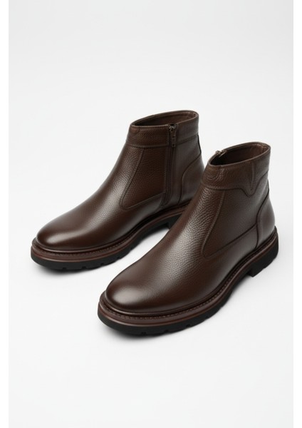 Hakiki Deri Kahverengi Fermuarlı Chelsea Erkek Kışlık Bot LUASS27AL0044