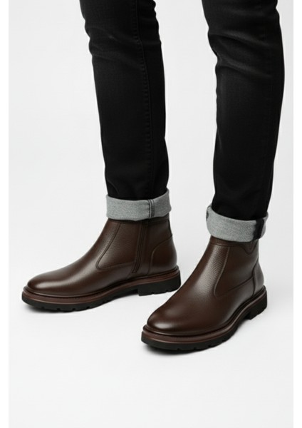 Hakiki Deri Kahverengi Fermuarlı Chelsea Erkek Kışlık Bot LUASS27AL0044 modelleri