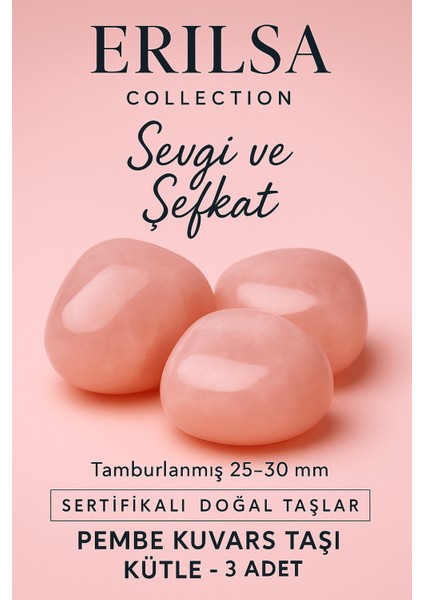 Sertifikalı Doğal Pembe Kuvars Taşı Kütle 3 Adet (25-30 mm) – Aşk ve Huzur Enerjisi