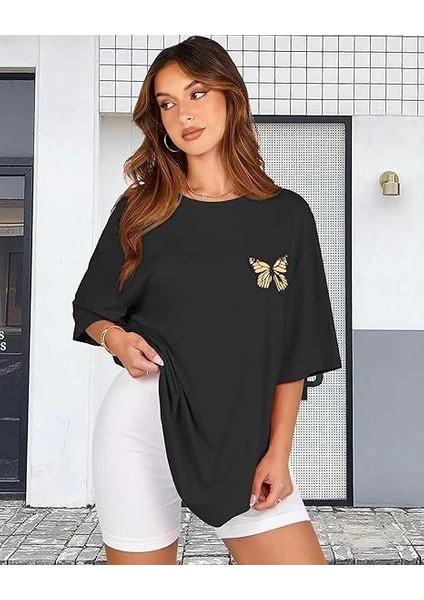 Bisiklet Yaka Baskılı T-Shirt - Siyah