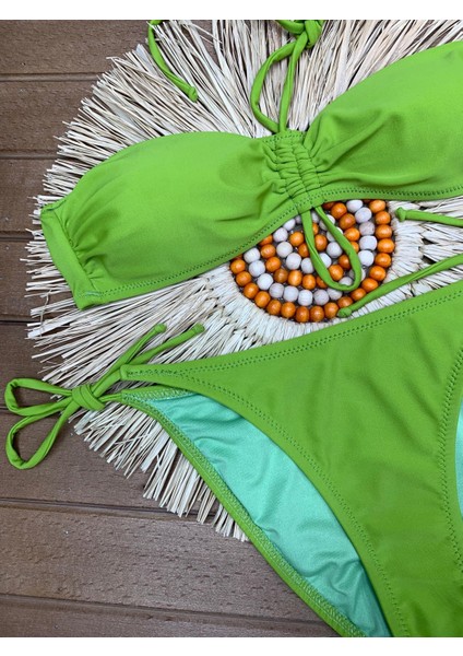 Kadın Likralı Esnek Boyundan Bağlamalı Ipli Straplez Şık Kaliteli Büzgü Ayarlı Bikini Takım fiyatları