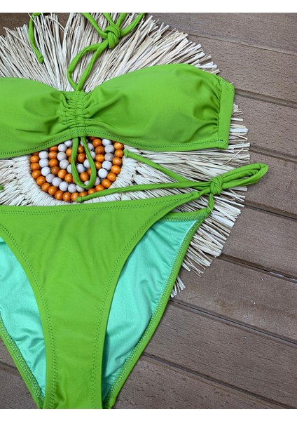 Kadın Likralı Esnek Boyundan Bağlamalı Ipli Straplez Şık Kaliteli Büzgü Ayarlı Bikini Takım modelleri