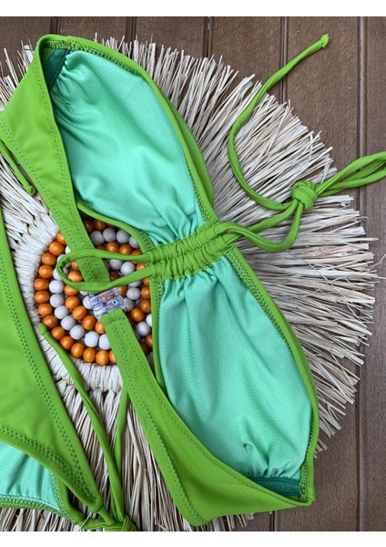 Kadın Likralı Esnek Boyundan Bağlamalı Ipli Straplez Şık Kaliteli Büzgü Ayarlı Bikini Takım indirimleri