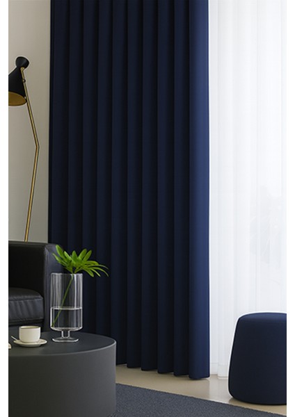 Lacivert Blackout, Işık Geçirmez, Karartma Perde, Pilesiz, Lüks, Tek Kanat, Güneşlik
