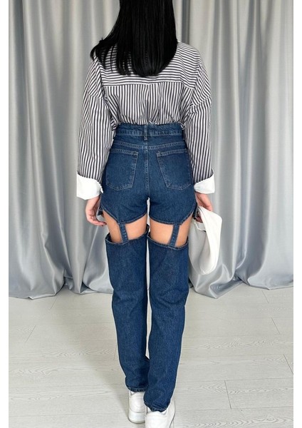 Mavi Askılı Iki Parça Jeans Pantolon