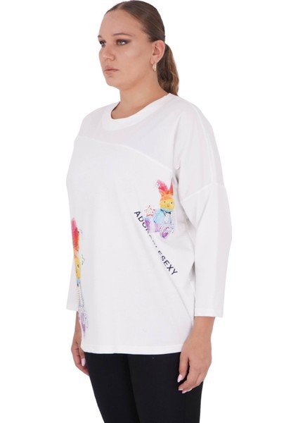 Kadın Büyük Beden Tavşanlı Beyaz Bluz fiyatları