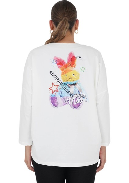 Kadın Büyük Beden Tavşanlı Beyaz Bluz modelleri