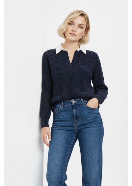 Laci Gömlek Yakalı Örgü Kadın Kazak 2335