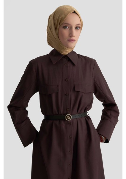 Pens Detaylı Pamuk Elbise 25K9009 Kahverengi fırsatları