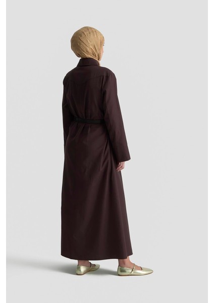 Pens Detaylı Pamuk Elbise 25K9009 Kahverengi indirimleri