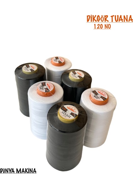 Dünya Makina Dikgör Tuana NO:120 Siyah Beyaz Dikiş İpliği 5000 mt 6 Adet (3 Ad Siyah 3 Ad Beyaz) fiyatları