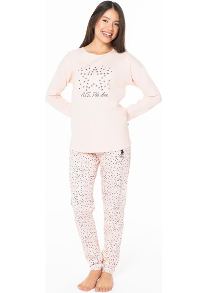 Kadın Bisiklet Yaka Ev Giyim, Pijama Takım, Uzunkol, %100 Pamuk