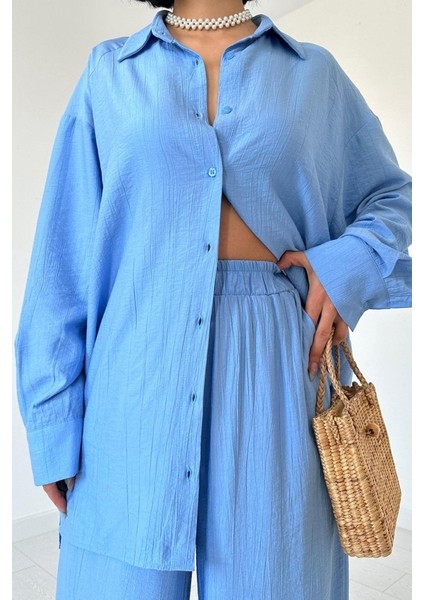 Mavi Alice Gömlek ve Bol Kesim Pantolon Takım modelleri