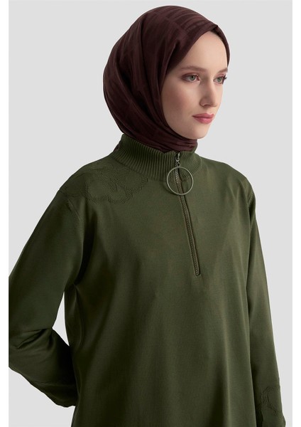 Çiçek Desenli Triko Tunik 25KTD4111 Haki modelleri