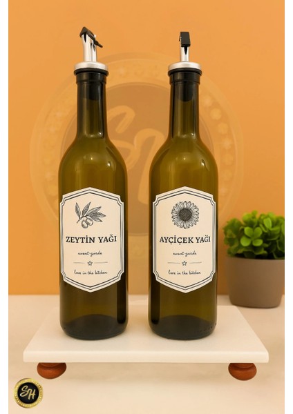 3 Lü Set Mermer Stantlı Yağ ve Sirke Şişesi 750 ml Zeytinyağ Sıvıyağ Şişesi Şeffaf Yağdanlık Yağlık