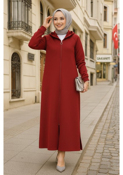 Kapşonlu Bordo Tesettür Kap 72231BR