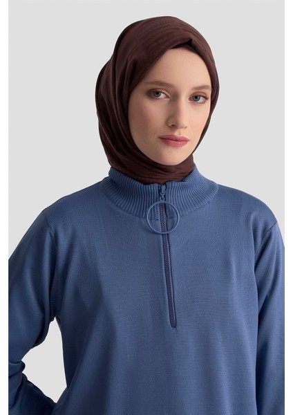 Fermuar Detaylı Triko Tunik 25KTD4113 Indigo fiyatları