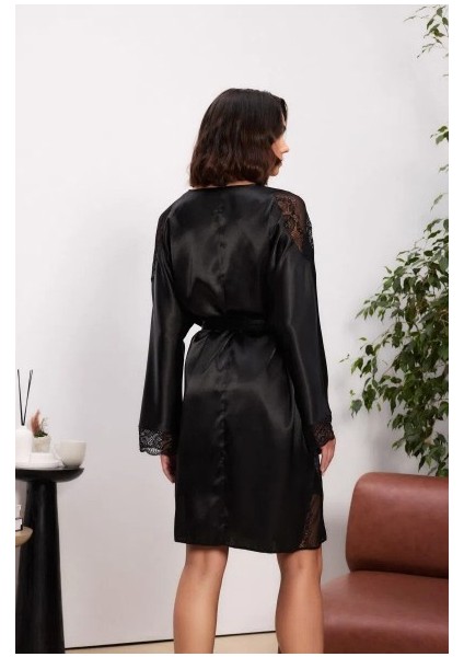 Saten Dantelli Kadın Gecelik ve Sabahlık Takımı - 4500